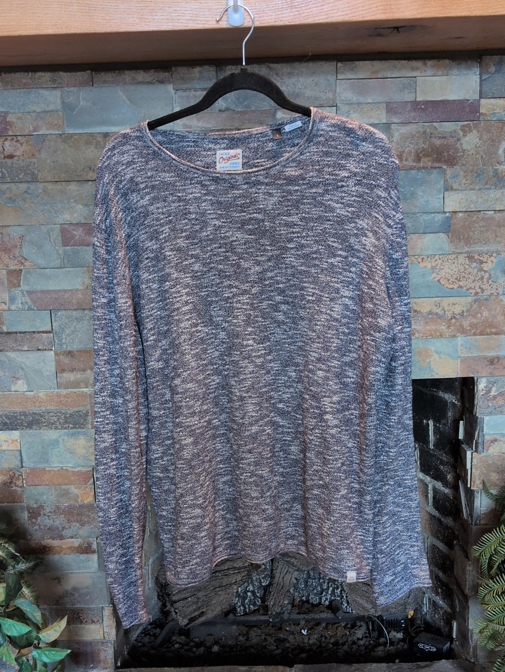 Jack & Jones Heathered Navy and Gray Long Sleeve Shirt